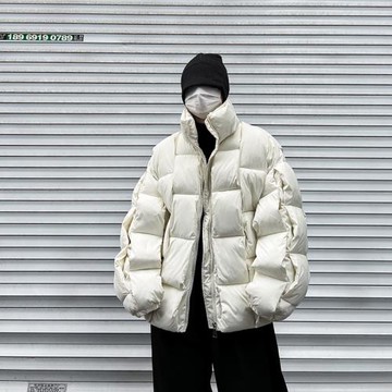 韓國高級感炸街編織羽絨棉服男設計感潮牌網紅保暖立領棉服外套潮