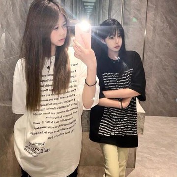 時尚休閒百搭上衣 潮流寬鬆上衣 字母印花中長款短袖t恤女 學生版閨蜜裝 重磅高街國潮 寬鬆 t恤 短袖 短袖t恤 短袖t
