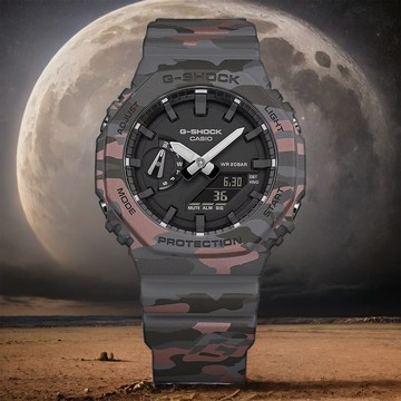 CASIO 卡西歐 G-SHOCK 迷彩酷炫八角雙顯手錶 電子錶 學生錶 GA-2100CM-8A