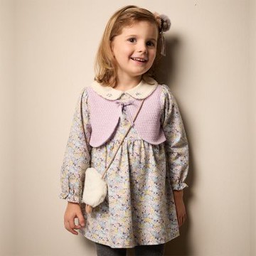 PIPPY 氣質滿點印花假兩件洋裝附雲朵小包 紫-100