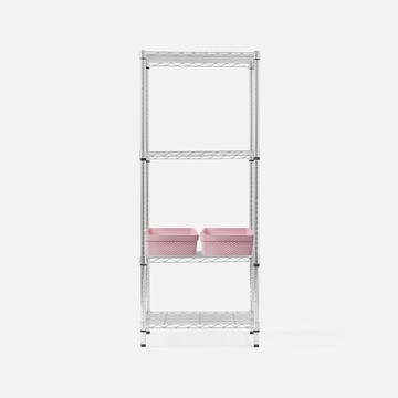 (組) 特力屋 鍍鉻四層架60x35x150公分+Curver收納盒11L粉x2