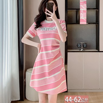 圓領立體字母刺繡斜紋壓褶連衣裙 M-XL【735154X】【現+預】☆流行前線☆
