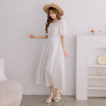 【SALE】HS 氣質澎袖縮腰洋裝 白色