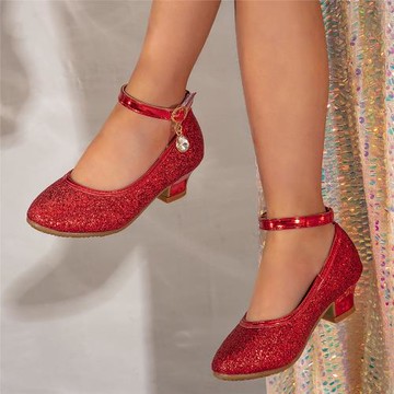 2025春秋新款女童單鞋小女孩金粉亮片公主鞋兒童高跟單鞋外貿童鞋