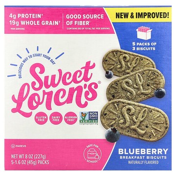 Sweet Loren's, Breakfast Biscuits, Blueberry, 5 Packs, 1.6 oz (45 g) Each