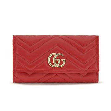 GUCCI 古馳 GG Marmont Continental 翻蓋 卡夾 皮夾 長夾 紅色 443436