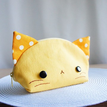 Lovely貓咪頭旅行組化妝包、黃色點點