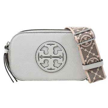 TORY BURCH 170590 花紋織布背帶雙層斜背相機包.淺灰