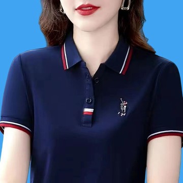 春夏短袖上衣女女夏季Polo衫百搭女士T恤短袖大尺碼  POLO衫女 POLO領上衣 短袖上衣 翻領上衣 大尺上衣女