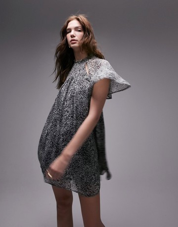 Topshop cut out chiffon mini tea dress in animal print-Multi
