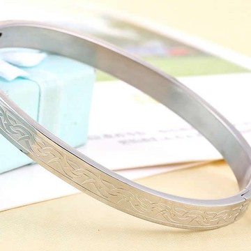 C3275 波浪花紋圓圈鋼手環 流水圖騰手環 中國風 不鏽鋼手鐲 316L鈦鋼 男生女生 圓形手環