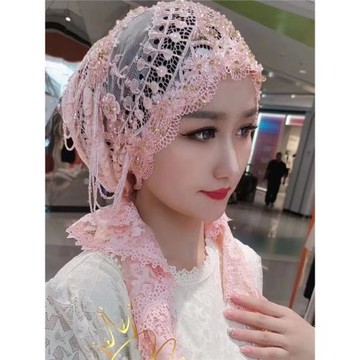 披肩頭巾女包頭帽時尚新款蓋頭女回帽子紗巾套頭遮發帽蕾絲飄帶帽