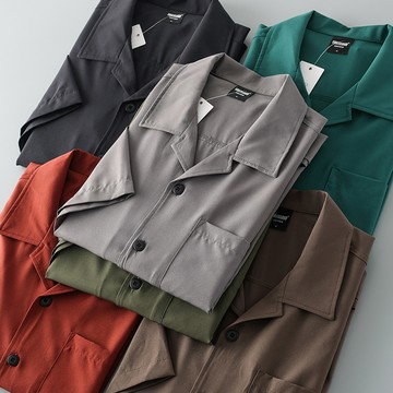 外貿品！復古寬鬆古巴領短袖襯衫 / 男女適穿 / 輕薄冰絲涼感 / 抗皺免燙 / 6色 / M到3XL【QTJ23227】