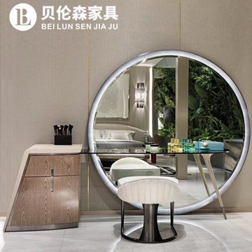 貝倫森 意式輕奢梳妝臺落地鏡大圓鏡一體高端大氣化妝桌定制款