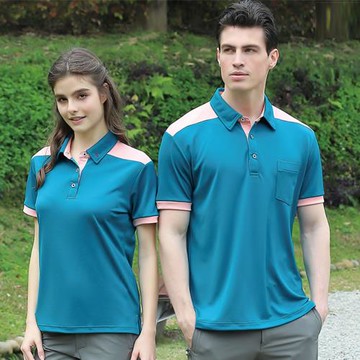 【Per GIBO】簡約拼接男短POLO衫(PT252942)孔雀綠