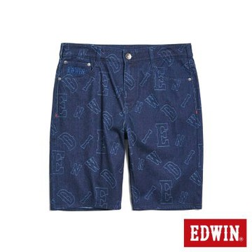 EDWIN 男裝 EDGE 斜紋鐳射丹寧短褲-原藍磨