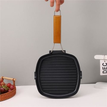 家用折疊牛排鍋加厚不粘條紋平底鍋煎鍋戶外炊具煎牛排專用不粘鍋