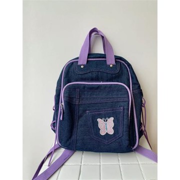 牛仔布雙肩包包女學生書包2023新款潮y2k辣妹大容量手提旅行背包