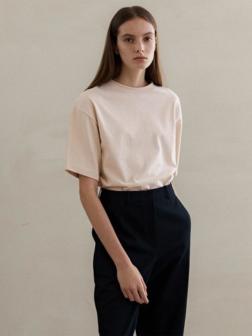 Line cotton T - shirts (rosy beige)