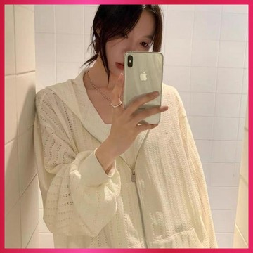 『ATC』秋季薄外套女淺色系明媚透氣慵懶風鏤空連帽防曬寬鬆薄款外套外穿鏤空外搭罩衫