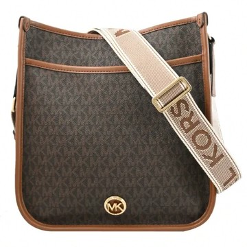 MICHAEL KORS LUISA 印花皮革寬背帶斜背包.深咖