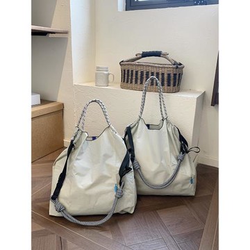 ballchain極簡藍瓶子刺繡購物袋日系百搭大容量尼龍單肩斜挎包女