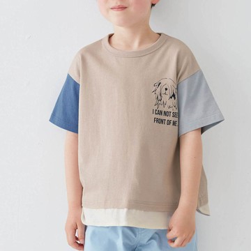 日本千趣會 - GITA 雙層下擺印花短袖上衣-胸前狗狗-淺棕