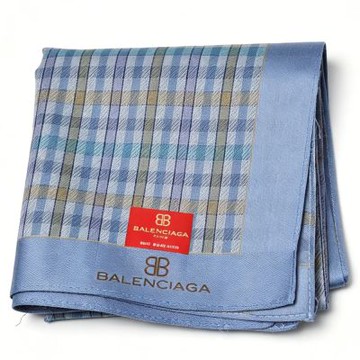 BALENCIAGA 巴黎世家藍色格紋圖騰LOGO帕巾(49CM)