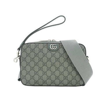 Gucci 展示品  GG Supreme帆布拉鍊斜背相機包(699439-灰)