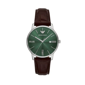 EMPORIO ARMANI 亞曼尼 官方授權  Minimalist系列 復刻簡約指針手錶 綠色面-贈高檔6入收藏盒(AR11672)41mm