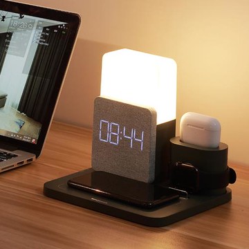 三合一小夜燈鬧鐘多功能無線充電器適用iPhone16/15/14ProMax蘋果手機13手表12耳機iWatch/AirpodsUSB充電座
