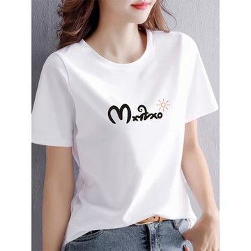 正肩寬松字母短袖t恤女夏2025新款白色超火爆款大碼顯瘦印花半袖