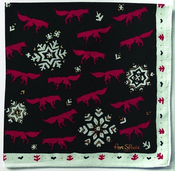 Per Spook Paris 古董手帕 - 20.5 x 20 英吋，節慶狐狸與雪花