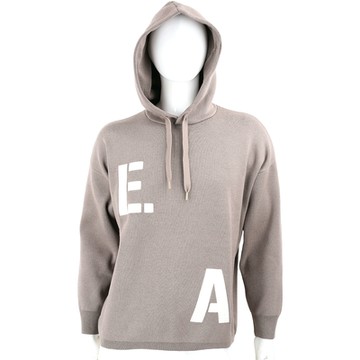Emporio Armani 字母刺繡厚磅針織羊毛混紡灰褐色連帽運動衫 大學T(男女可穿)