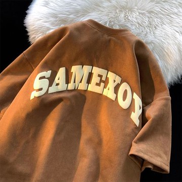 280G重磅短袖t恤男夏季麂皮絨潮流上衣ins港風潮牌百搭發泡體恤衫