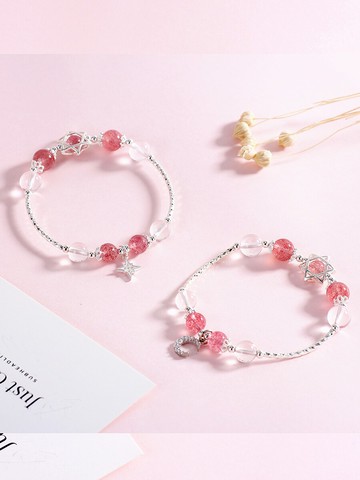 水晶草莓晶閨蜜手鏈ins小眾設計女學生二人款一對姐妹鏈純銀信物