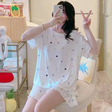 【台灣现貨】150KG大尺碼睡衣 短袖睡衣 冰絲睡衣 夏天睡衣 女生睡衣 涼感睡衣 可愛睡衣 睡衣套裝 休閒睡衣 居家服