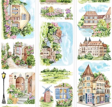 建座城 復古歐式建築 水彩畫造景 PET 和紙膠帶 台灣製 10米卷