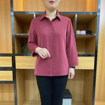 母親節翻領時尚純色小衫女中老年女裝時尚襯衫休閑襯衣媽媽裝衣服