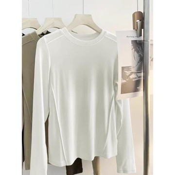 2025秋冬新款魚骨打底衫女內搭上衣歐貨洋氣修身正肩白色長袖t恤