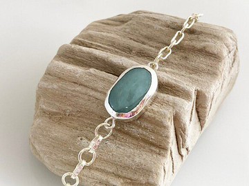 緬甸製造 ◇ 藍綠色天然翡翠銀手鍊