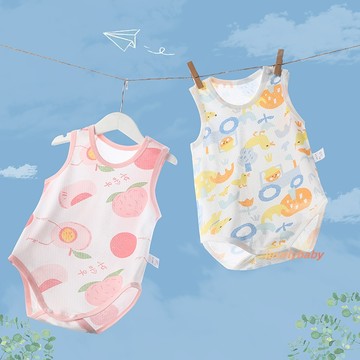 超透氣 幼童純棉網眼哈衣 背心無袖包屁衣  柔軟舒適吸汗 新生兒夏季睡衣 男童女童卡通哈衣