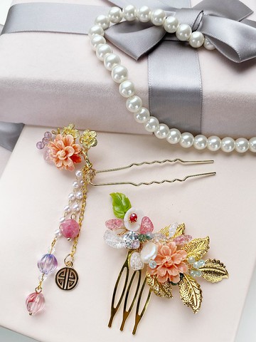 樹脂黏土與天然石頭飾/裙褂旗袍髮飾/結婚/新娘頭飾