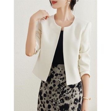 醋酸白色小香風薄外套女短款上衣夏季小個子通勤西裝長袖無扣上衣