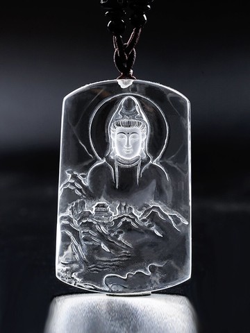 天然白水晶南海觀世音菩薩吊墜虎年男士觀音項鏈平安禮品飾品掛件