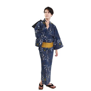 日本 和服 男 綿 浴衣 腰封 2 件 套組 L Z35-c1 yukata