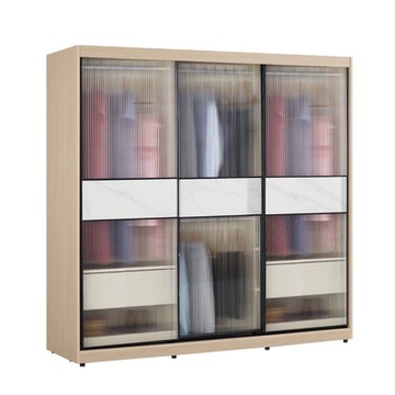 文創集 維爾鋁框7.5尺玻璃岩板衣櫃(吊衣桿x4＋二抽屜)-225x60x196cm免組