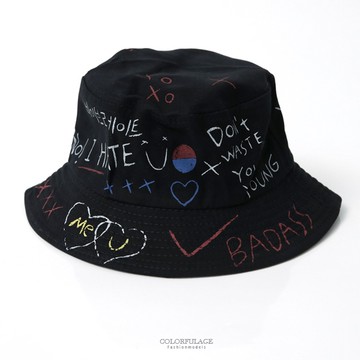 美式風格圖黑色漁夫帽【NHD2】