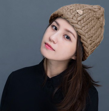 【盲藤手作-山】粗線100%純羊毛編織帽/熟麥