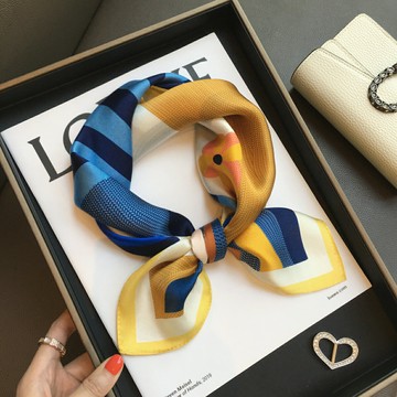 025新款時尚拼色小馬100%桑蠶絲真絲絲巾領巾圍巾女小方巾